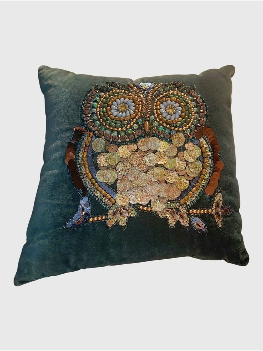 Pier 1 Velvet Boho Owl Pillow Beaded And Sequin